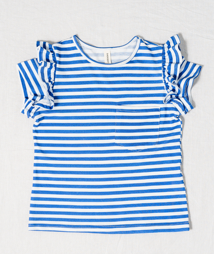 Sherbert Madi Frill Tee Blue Stripe